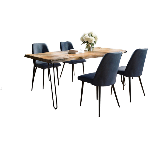 Nature's Edge 5 Piece Dining Set in Natural Finish Wood, Metal & Blueberry Fabric