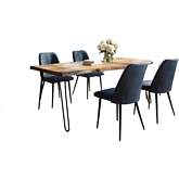 Nature's Edge 5 Piece Dining Set in Natural Finish Wood, Metal & Blueberry Fabric