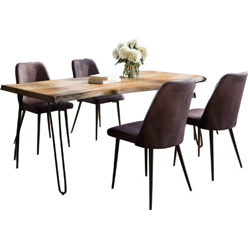 Nature's Edge 5 Piece Dining Set in Natural Finish Wood, Metal & Dark Brown Fabric
