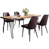 Nature's Edge 5 Piece Dining Set in Natural Finish Wood, Metal & Dark Brown Fabric