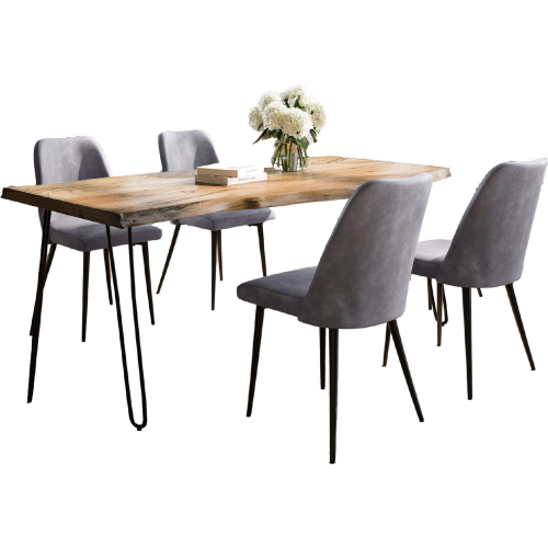 Nature's Edge 5 Piece Dining Set in Natural Finish Wood, Metal & Grey Fabric