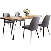 Nature's Edge 5 Piece Dining Set in Natural Finish Wood, Metal & Grey Fabric