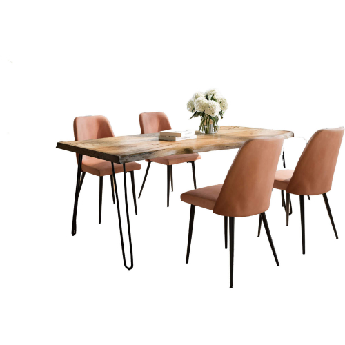 Nature's Edge 5 Piece Dining Set in Natural Finish Wood, Metal & Light Brown Fabric