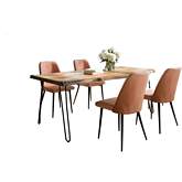 Nature's Edge 5 Piece Dining Set in Natural Finish Wood, Metal & Light Brown Fabric