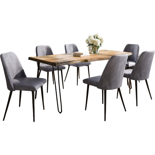Nature's Edge 5 Piece Dining Set in Natural Finish Wood, Metal & Grey Fabric