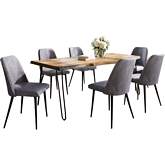 Nature's Edge 5 Piece Dining Set in Natural Finish Wood, Metal & Grey Fabric