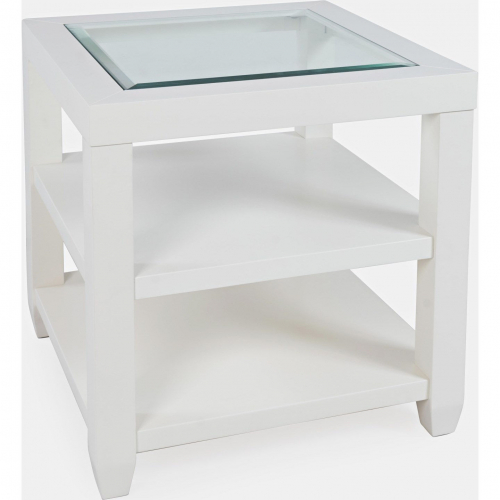 Urban Icon Storage End Table with Tempered Glass Inlay in White