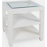 Urban Icon Storage End Table with Tempered Glass Inlay in White