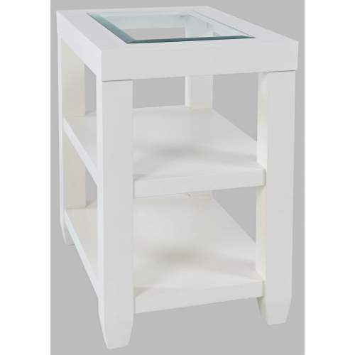 Urban Icon Storage Side Table with Tempered Glass Inlay in White
