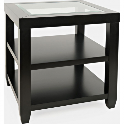 Urban Icon Storage End Table with Tempered Glass Inlay in Black