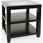 Urban Icon Storage End Table with Tempered Glass Inlay in Black