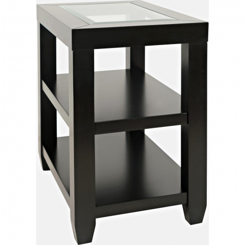 Urban Icon Storage Side Table with Tempered Glass Inlay in Black