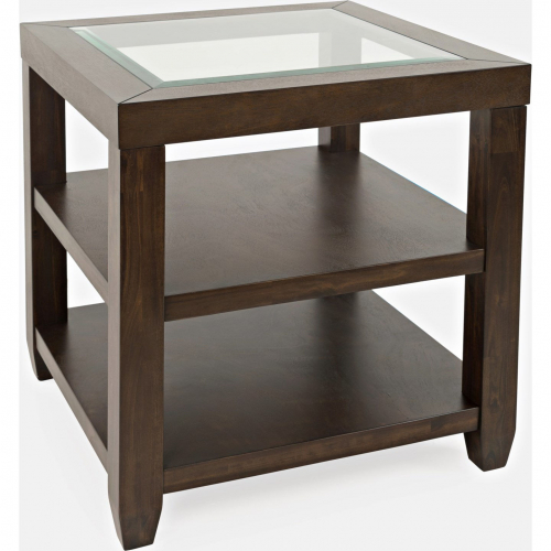 Urban Icon Storage End Table with Tempered Glass Inlay in Merlot