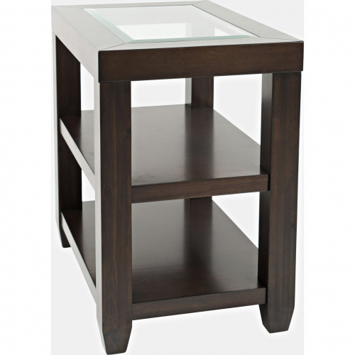 Urban Icon Storage Side Table with Tempered Glass Inlay in Merlot