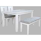 Urban Icon 66" 4 Piece Dining Set in White, Glass & Grey Fabric
