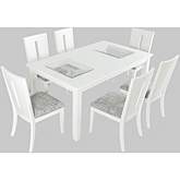 Urban Icon 66" 7 Piece Dining Set in White, Glass & Grey Fabric