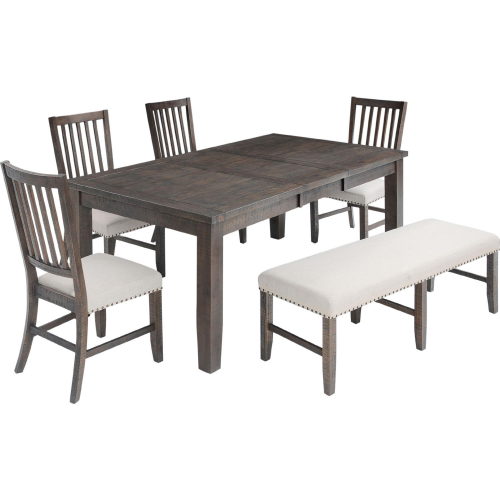 Willow Creek 78" 6 Piece Dining Set in Distressed Wood & Neutral Fabric