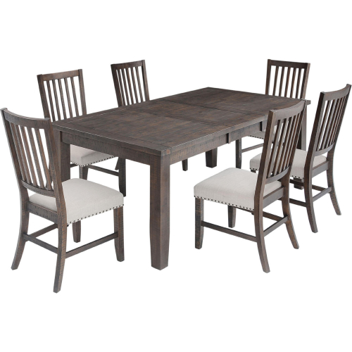 Willow Creek 78" 7 Piece Dining Set in Distressed Wood & Neutral Fabric