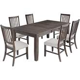 Willow Creek 78" 7 Piece Dining Set in Distressed Wood & Neutral Fabric