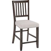 Willow Creek Slat Back Counter Stool in Distressed Pine & Fabric (Set of 2)