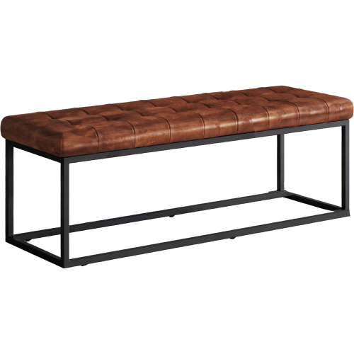 Global Archive 50" Bench in Tufted Distressed Saddle Brown Leather & Iron