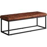 Global Archive 50" Bench in Tufted Distressed Saddle Brown Leather & Iron