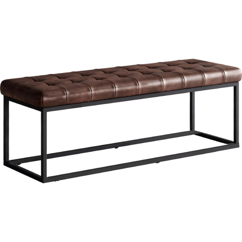 Global Archive 50" Bench in Tufted Distressed Sienna Brown Leather & Iron