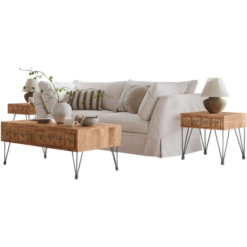 American 3 Piece Apothecary Coffee Table Set in Solid Wood & Hair Pin Metal