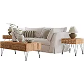 American 3 Piece Apothecary Coffee Table Set in Solid Wood & Hair Pin Metal