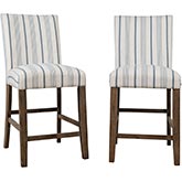 Eastern Tides Counter Stool in Blue & White Stripe Fabric (Set of 2)