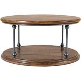 Larson 36" Round Coffee Table with Shelf in Distressed Wood & Iron