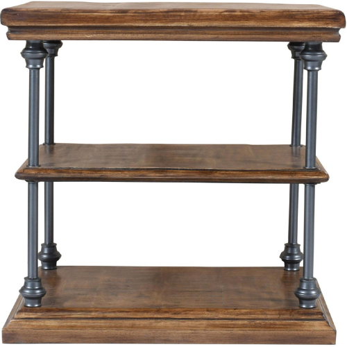 Larson Square End Table with Storage in Distressed Brown Wood & Iron