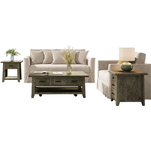 Telluride 3 Piece Coffee, End & USB Charging Table Set in Driftwood Grey Wood