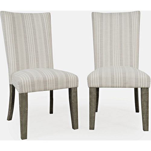 Telluride Dining Chair in Grey Wood & Grey Striped Fabric (Set of 2)