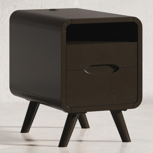 Marlowe Curved Chairside End Table with USB Charging in Brown Acacia Wood