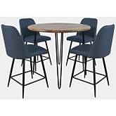 Brennan 5 Piece Round Counter Dining Set in Wood, Metal & Blueberry Fabric by Jofran