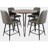 Brennan 5 Piece Round Counter Dining Set in Wood, Metal & Grey Fabric by Jofran
