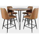 Brennan 5 Piece Round Counter Dining Set in Wood, Metal & Light Brown Fabric by Jofran