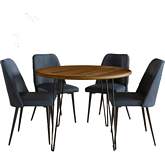 Brennan & Maddox 5 Piece 42" Round Dining Set in Mango Wood & Blue Eco Leather