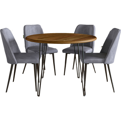 Brennan & Maddox 5 Piece 42" Round Dining Set in Mango Wood & Grey Eco Leather