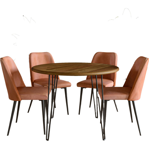 Brennan & Maddox 5 Piece 42" Round Dining Set in Mango Wood & Light Brown Eco Leather
