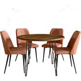 Brennan & Maddox 5 Piece 42" Round Dining Set in Mango Wood & Light Brown Eco Leather