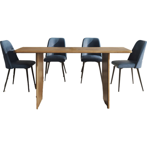 Burke & Maddox 5 Piece 76" Dining Set in Mango Wood & Blue Eco Leather