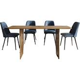 Burke & Maddox 5 Piece 76" Dining Set in Mango Wood & Blue Eco Leather