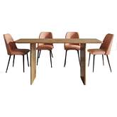 Burke & Maddox 5 Piece 76" Dining Set in Mango Wood & Light Brown Eco Leather