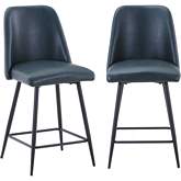 Maddox Counter Stool in Blueberry Leatherette & Metal (Set of 2)