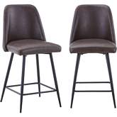 Maddox Counter Stool in Dark Brown Leatherette & Metal (Set of 2)