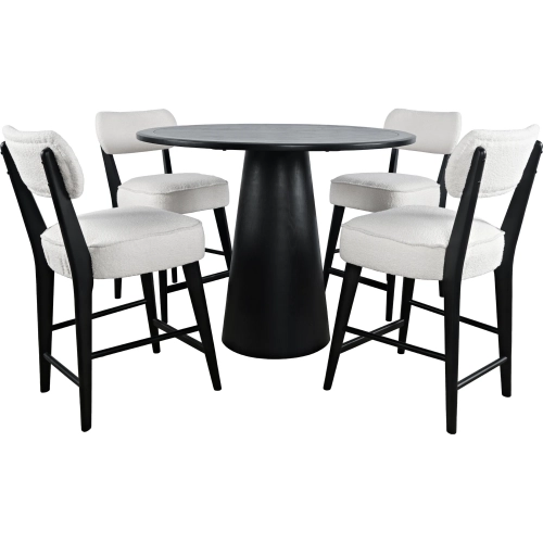 Nash 5 Piece Counter Dining Set in Black Wood & Ivory Boucle Counter Stools