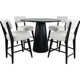 Nash 5 Piece Counter Dining Set in Black Wood & Ivory Boucle Counter Stools