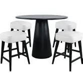 Nash 5 Piece Counter Dining Set in Black Wood & Ivory Boucle Backless Stools
